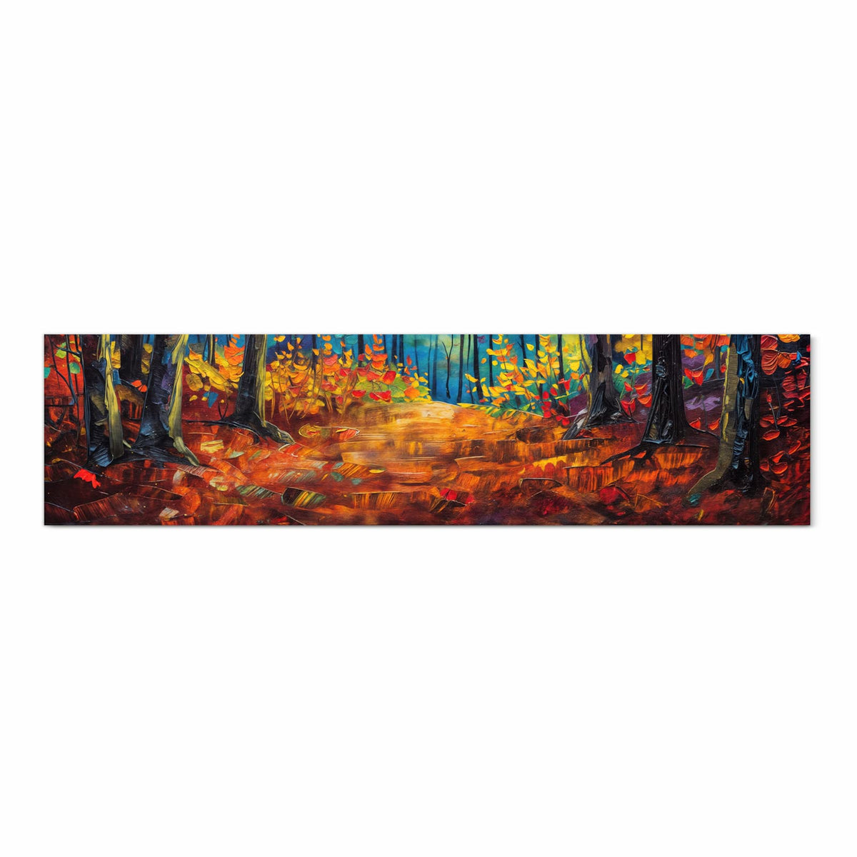 Bodenschonender Küchenteppich mit Motiv Herbstwald Pfad in Frontansicht