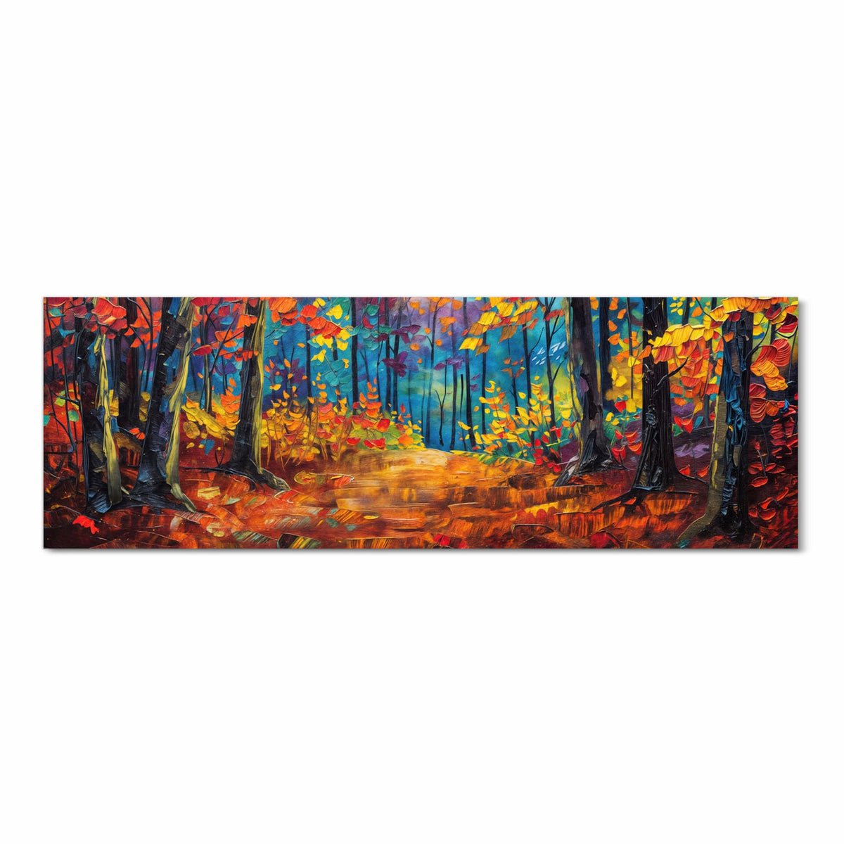 Ordnungsschaffender Küchenteppich mit Motiv Herbstwald Pfad in Frontansicht für Übersicht