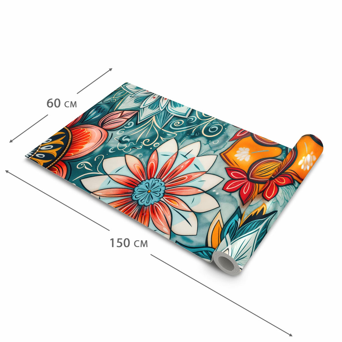 Feuchtigkeitsresistenter moderner Küchenläufer mit Motiv Blumenmuster Mandala in der Grösse 60x120 cm