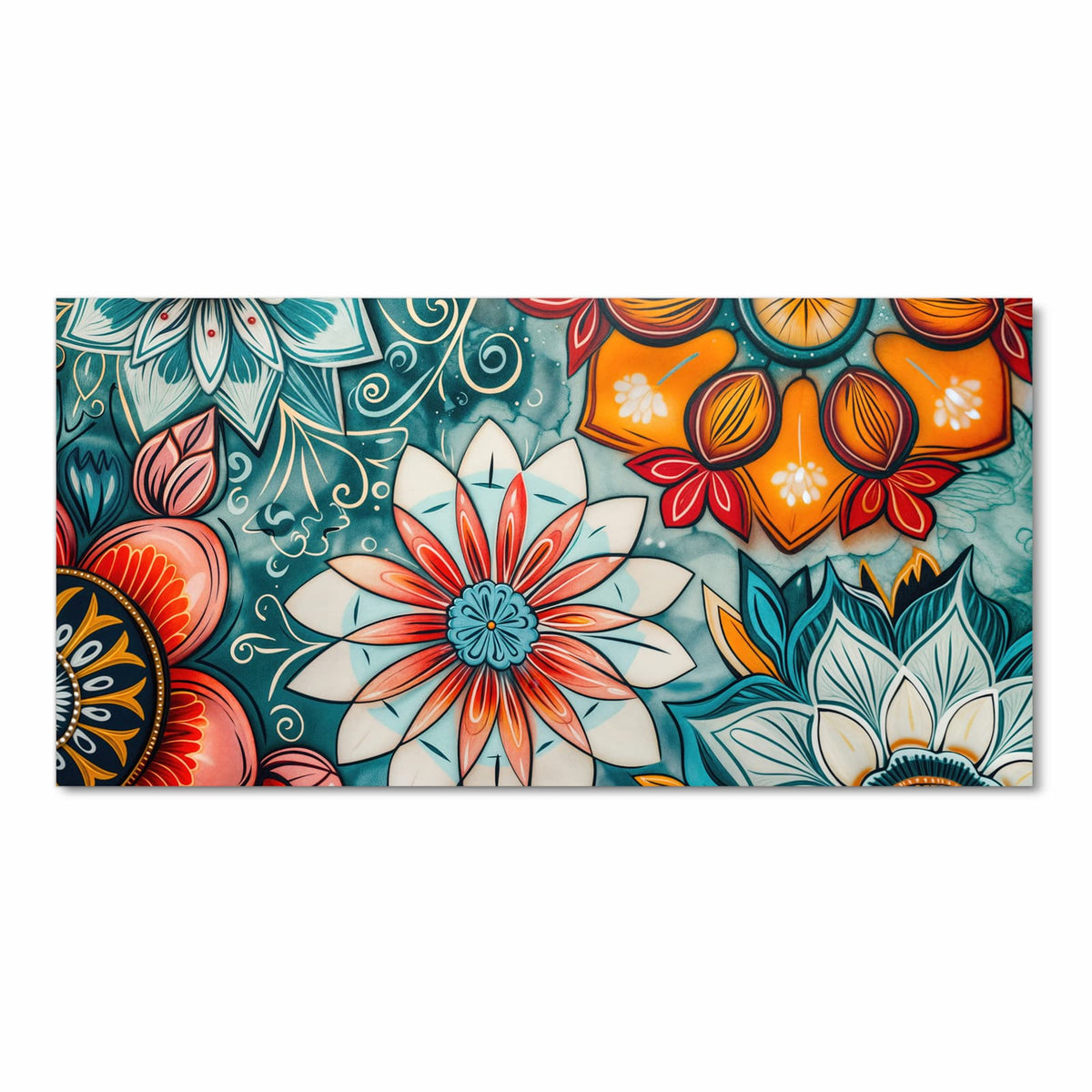 Flacher rutschfester Küchenläufer mit Motiv Blumenmuster Mandala in Frontansicht