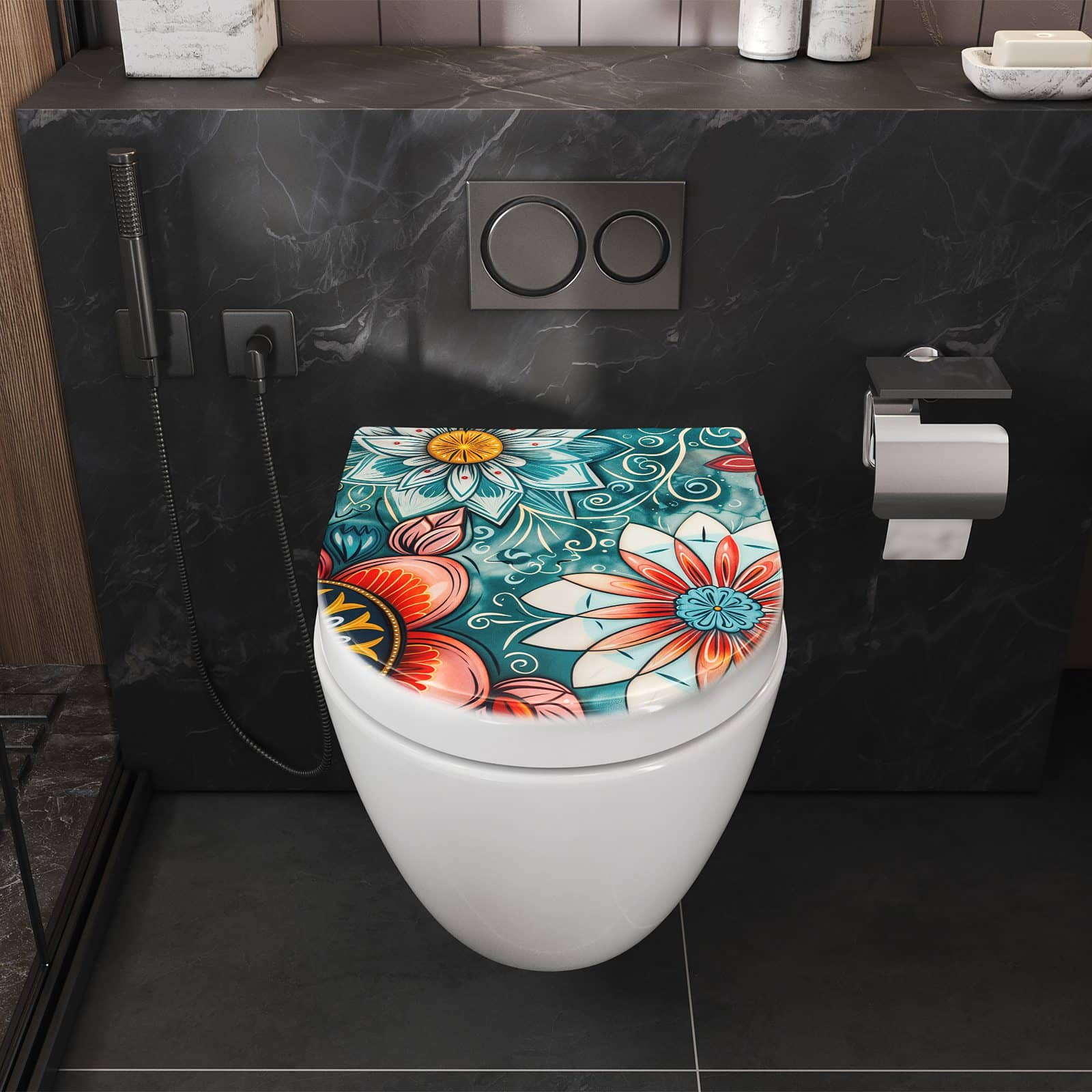 WC-Sitz mit Absenkautomatik Blumenmuster Mandala
