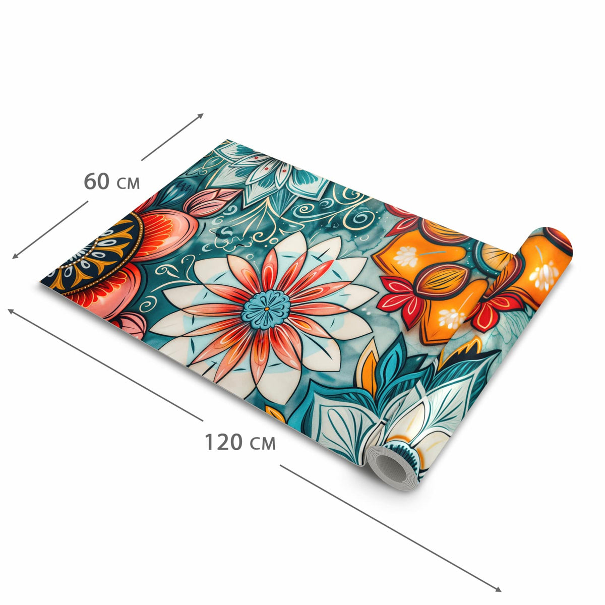 Rutschfester Küchenläufer mit Motiv Blumenmuster Mandala in der Grösse 60x120 cm