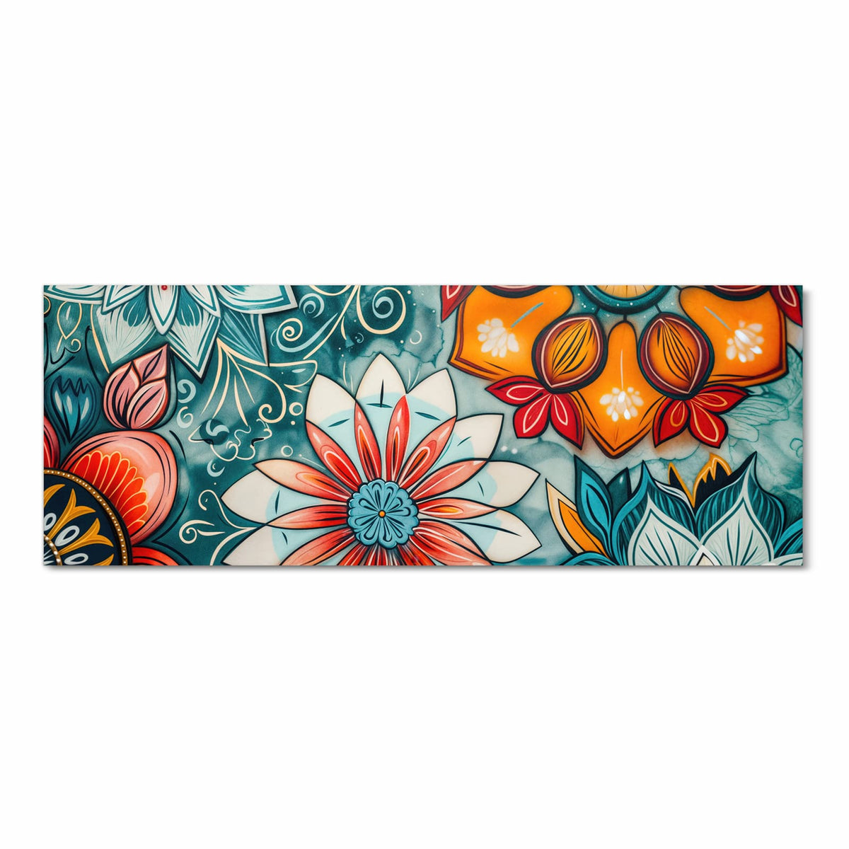 Rutschfester Küchenteppich mit Motiv Blumenmuster Mandala in Frontansicht, abwaschbar
