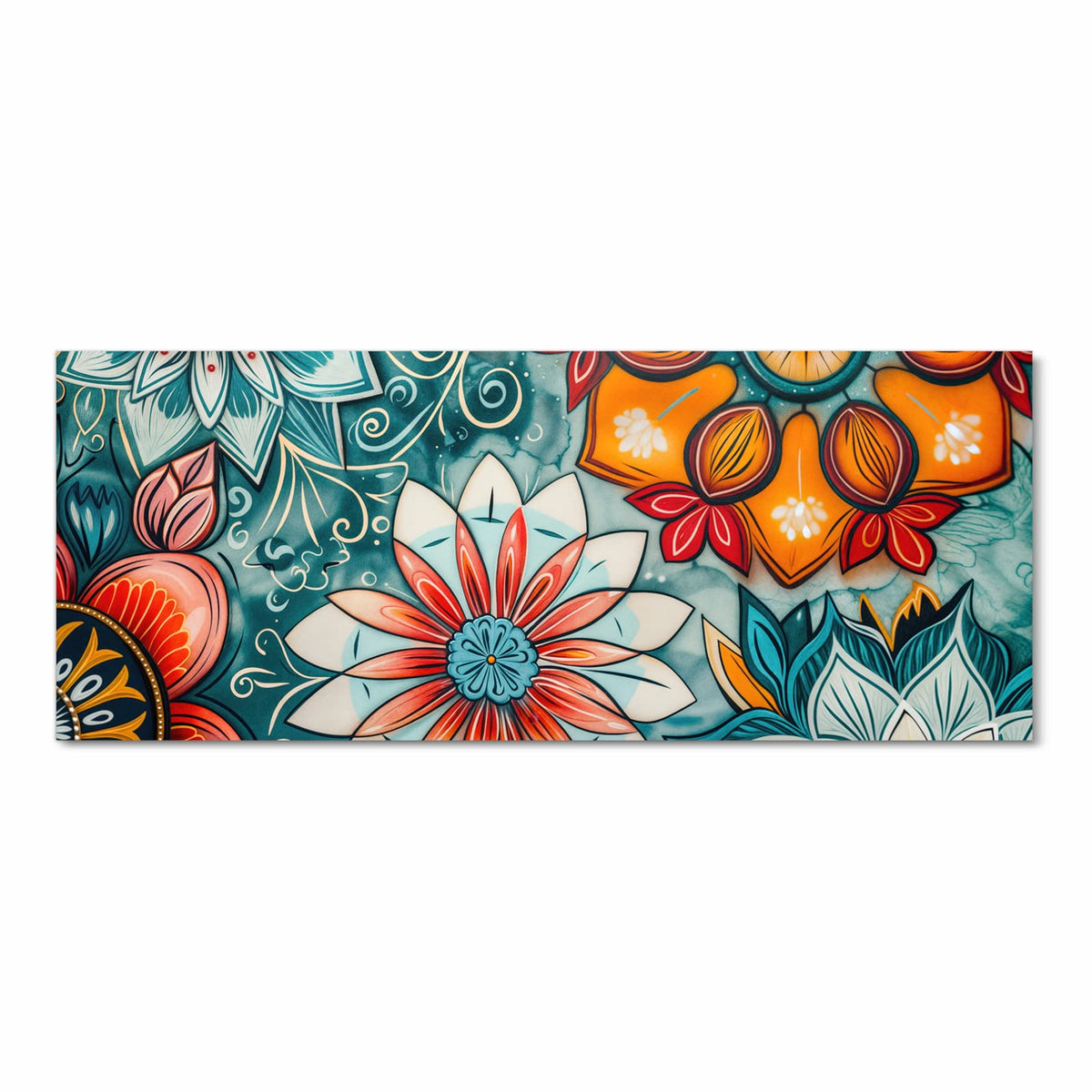 Pflegeleichter rutschfester Küchenläufer mit Motiv Blumenmuster Mandala in Frontansicht