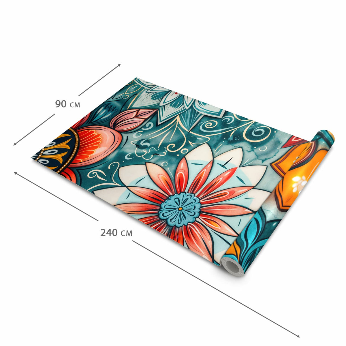 Komfortabler Küchenteppich mit Motiv Blumenmuster Mandala in der Grösse 60x120 cm
