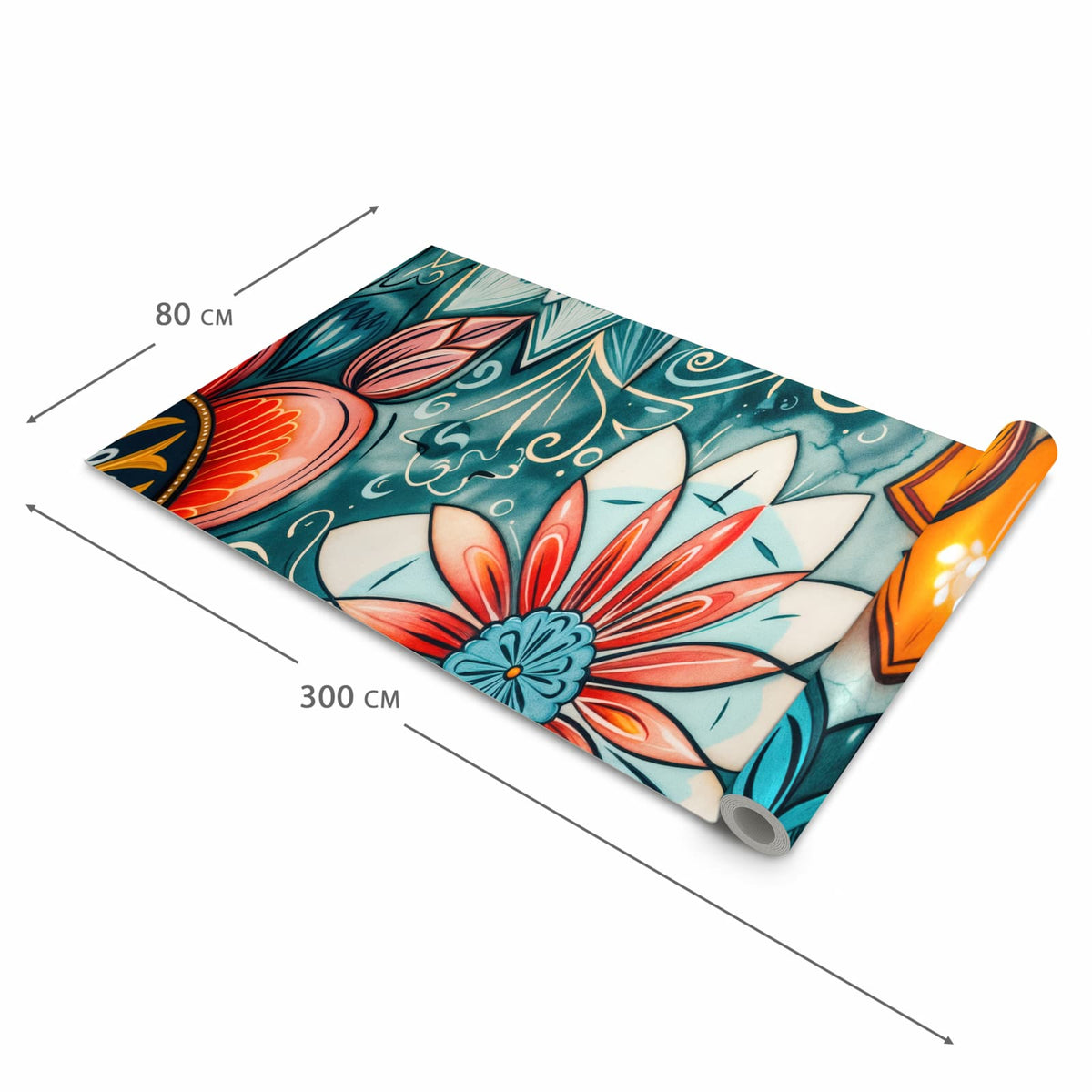 Abriebfester Küchenteppich mit Motiv Blumenmuster Mandala in der Grösse 60x120 cm