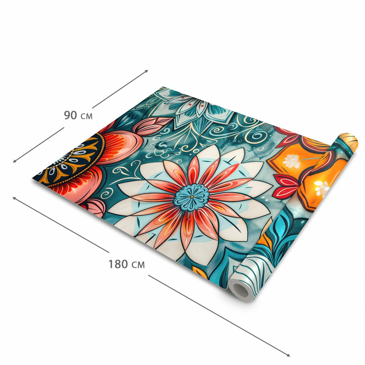 UV-beständiger Küchenteppich mit Motiv Blumenmuster Mandala in der Grösse 60x120 cm