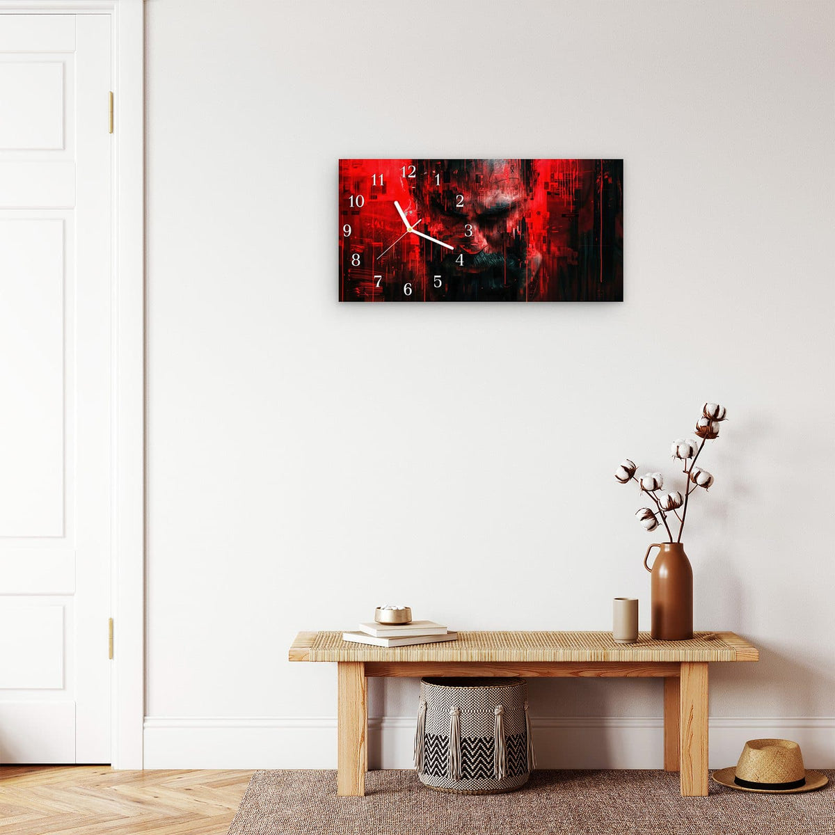 Moderne Wanduhr aus Glas mit Farbtiefe – Wanduhr Abstrakte Digital Kunst aus Glas – Querformat 60 × 30 cm