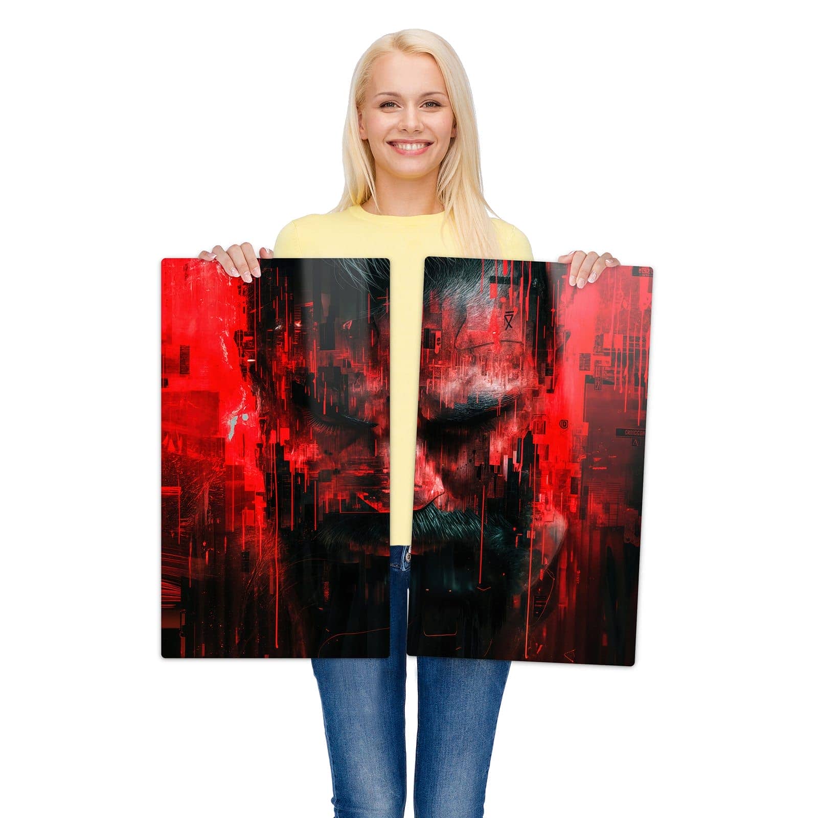 2-teilige Ceranfeld Abdeckungen mit Abstrakte Digital Kunst-Motiv wird zur Größendarstellung gehalten