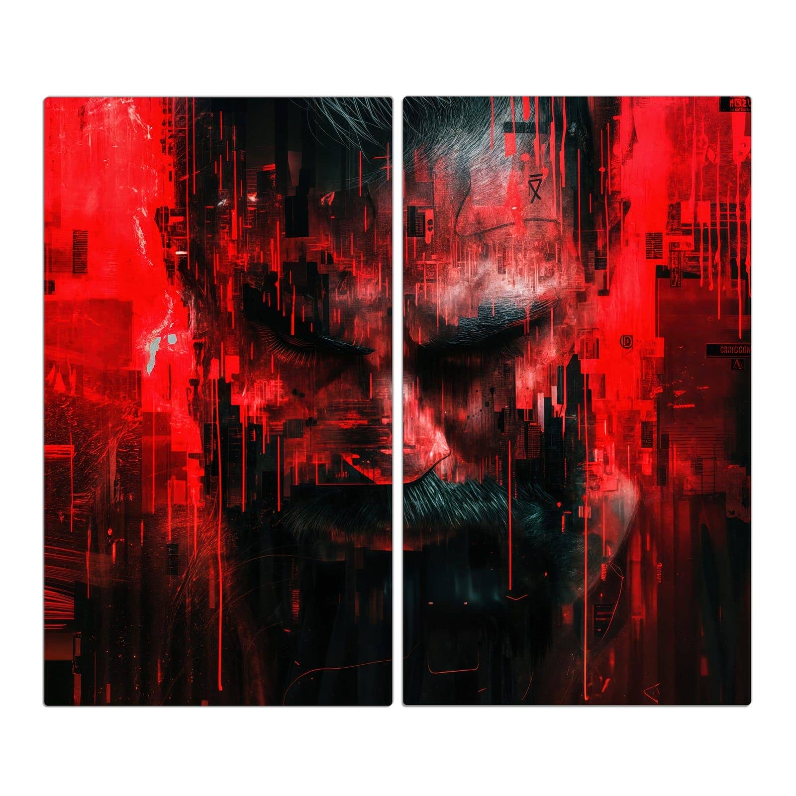 2-teilige Herdabdeckplatte mit Abstrakte Digital Kunst-Motiv in der Frontansicht #grösse_2-Teilig (60x52cm)