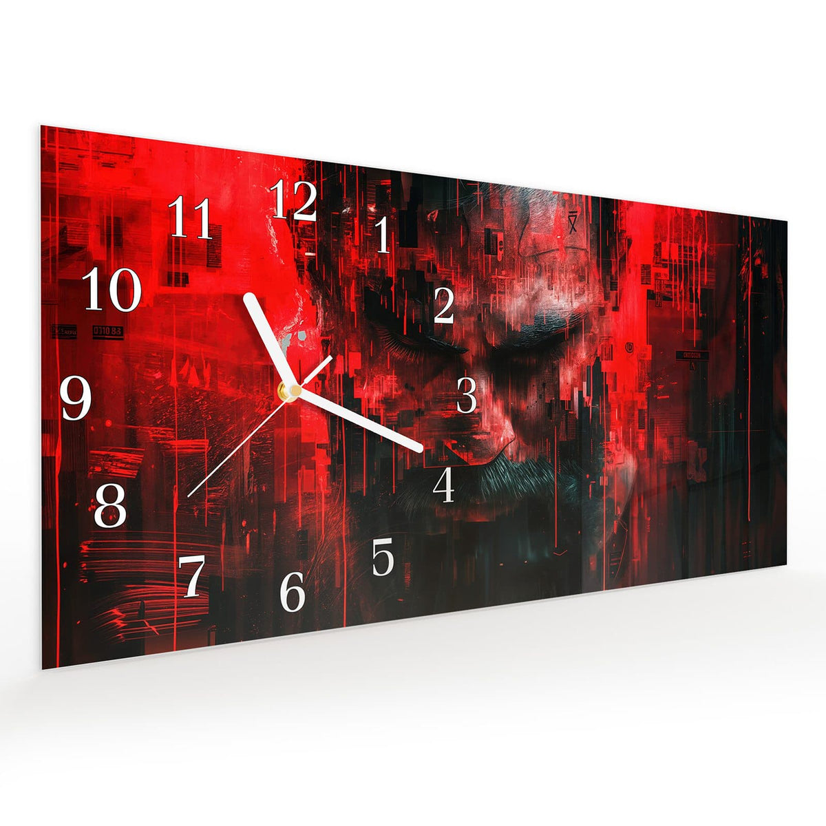 Vormontiert – mit Schwebeeffekt – Wanduhr Abstrakte Digital Kunst aus Glas – Querformat 60 × 30 cm