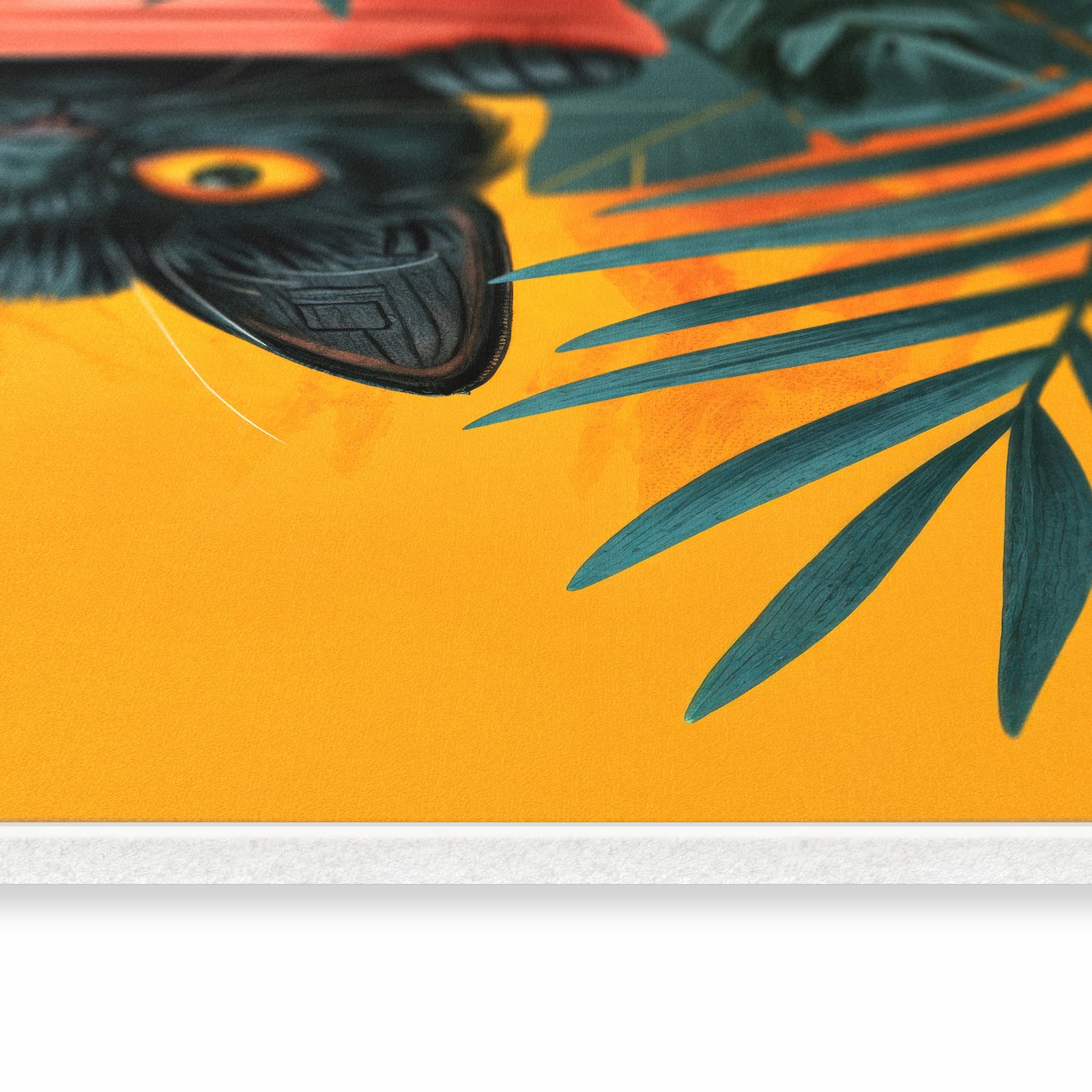 Bodenschonender großer Küchenteppich mit Motiv Katze im Dschungel in seitlicher Ansicht