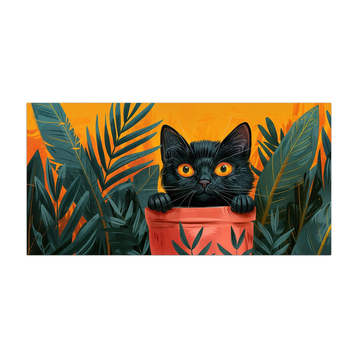 Küchenrückwand aus Glas Katze im Blumentopf im Hochformat, Motiv bildfüllend von vorn