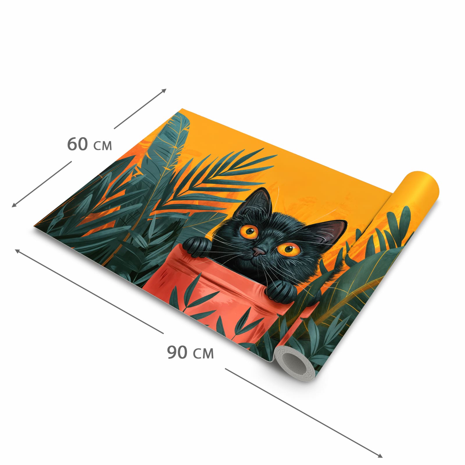 Formstabiler waschbarer Küchenteppich mit Motiv Katze im Dschungel in der Grösse 90x240 cm