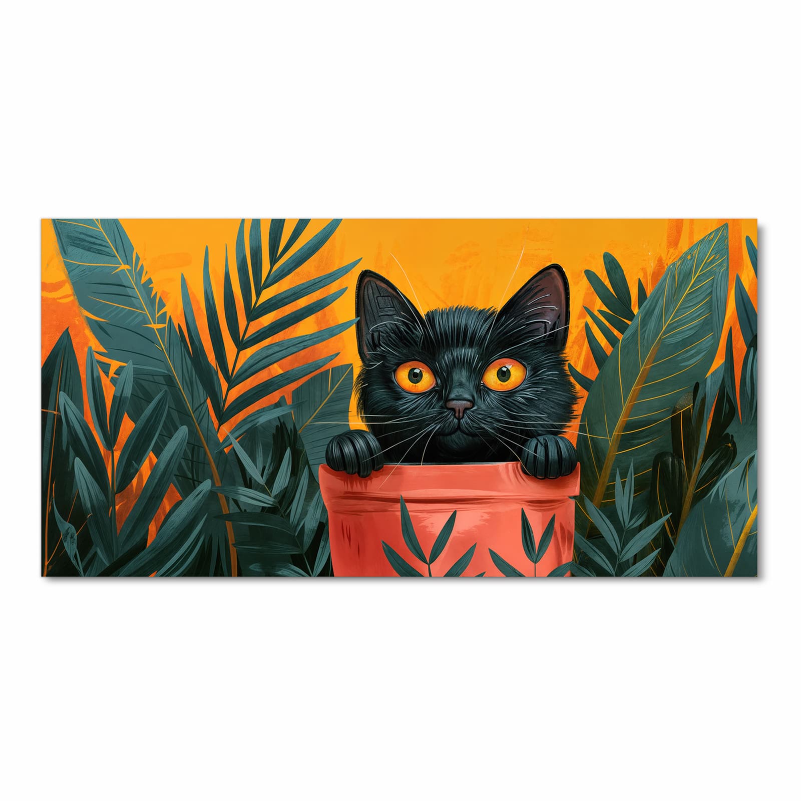 Hygienischer rutschfester Läufer mit Motiv Katze im Dschungel in Frontansicht für den Flur