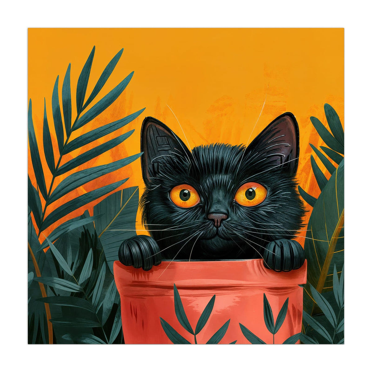 Küchenrückwand aus Glas Katze im Blumentopf im quadratischen Format, Motiv bildfüllend von vorn