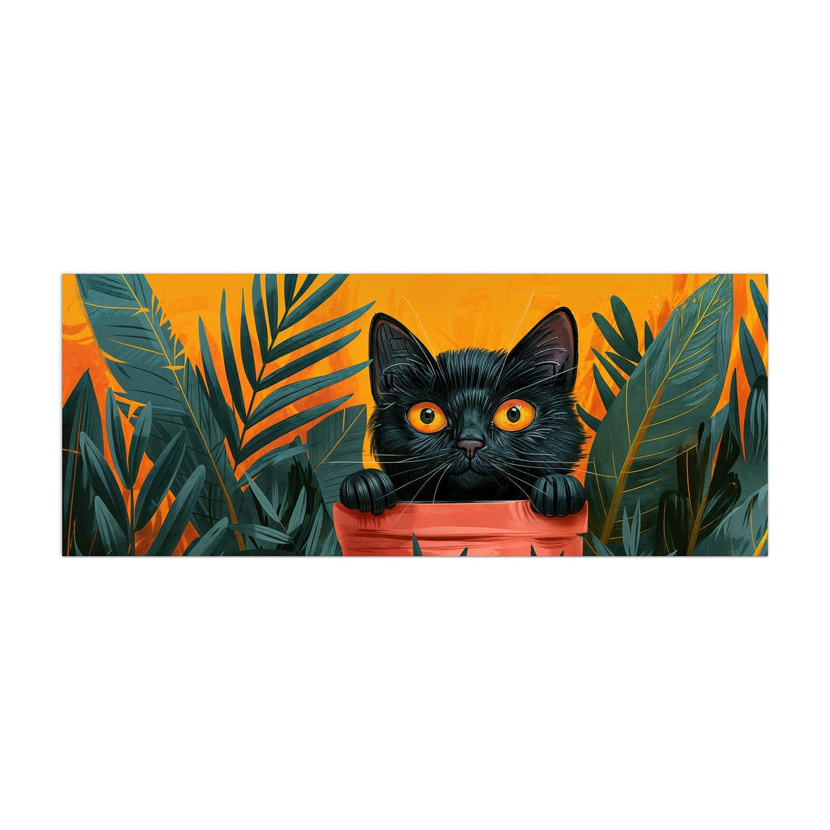 Küchenrückwand aus Glas Katze im Blumentopf im Hochformat, Motiv bildfüllend von vorn