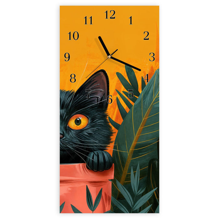 Wanduhr Katze im Dschungel aus Glas – Hochformat 30 × 60 cm mit Ziffernblatt Klassisch