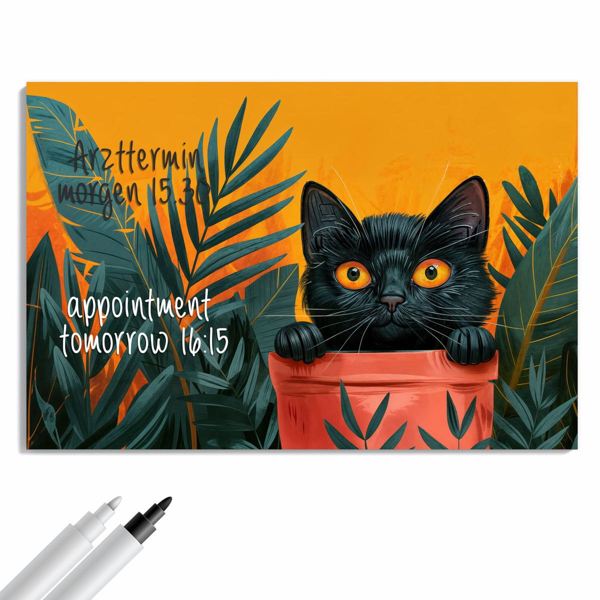 Beschreiben, abwischen, anheften – Metall Magnettafel - Katze im Blumentopf