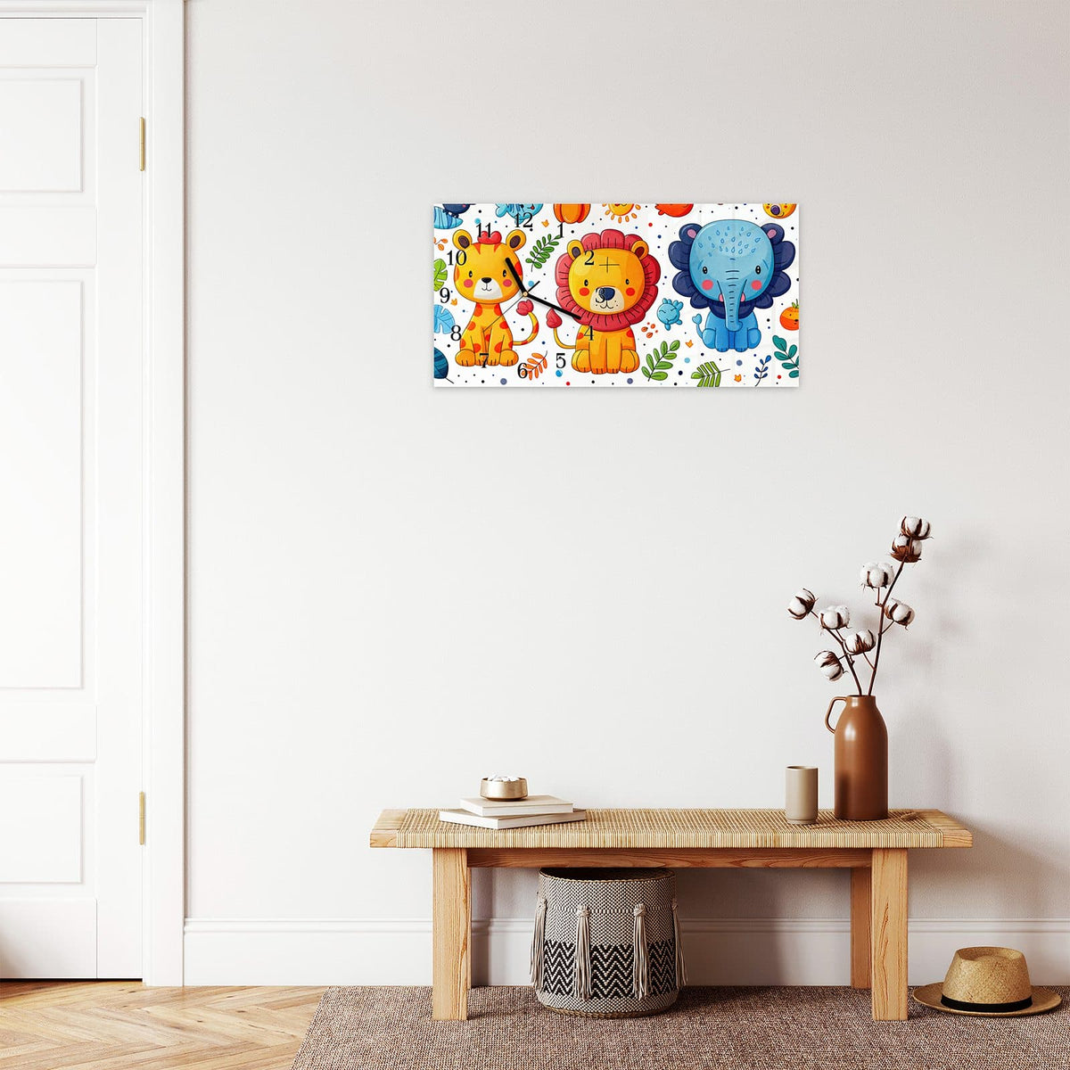 Moderne Wanduhr aus Glas mit Farbtiefe – Wanduhr Tierisches Design aus Glas – Querformat 60 × 30 cm