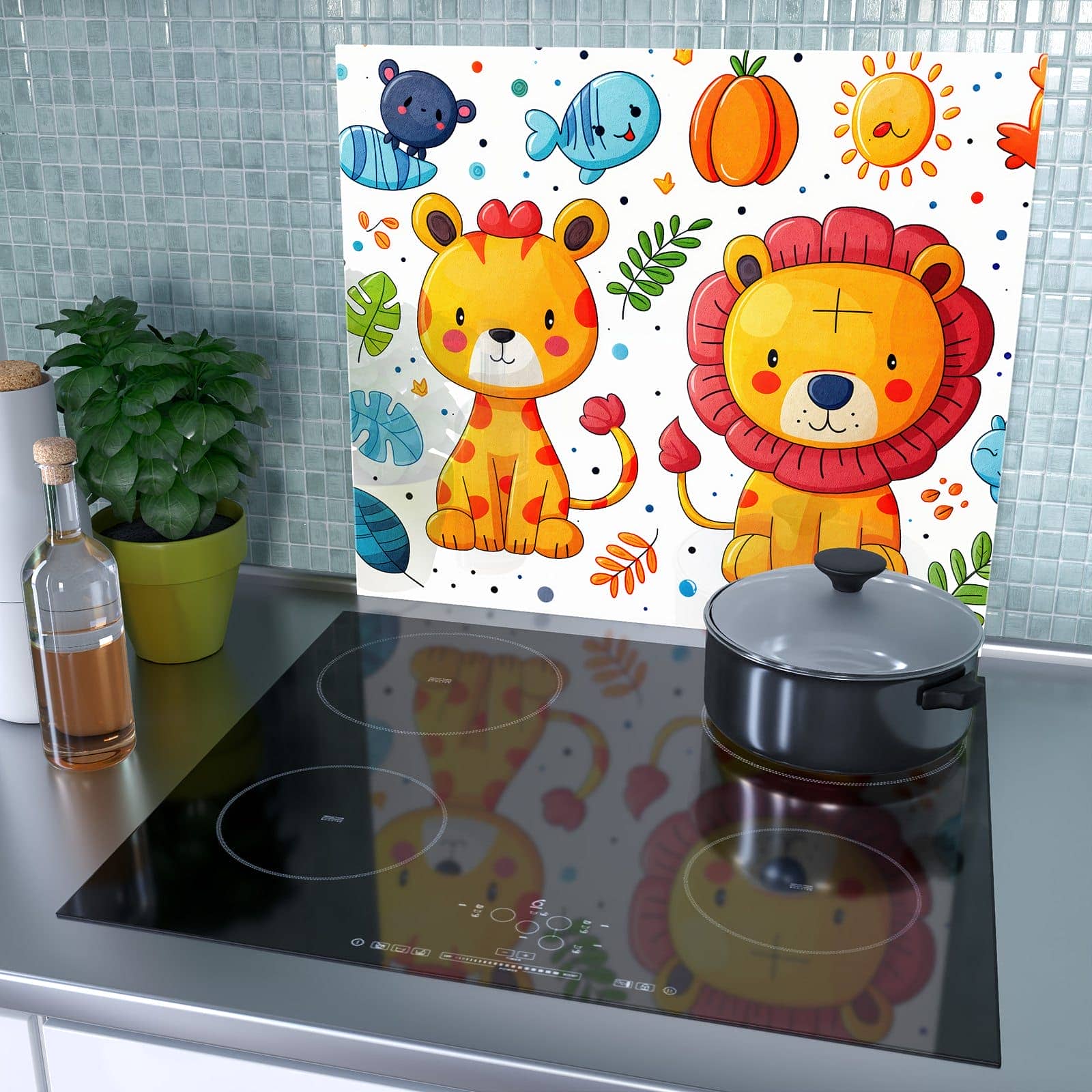 1-teilige Herdabdeckplatten aus Glas mit Tierisches Design-Motiv als Spritzschutz hinter dem Kochfeld