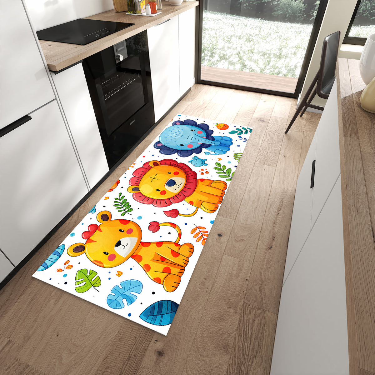 Langlebiger Küchenteppich mit Motiv Tierisches Design in moderner Küche