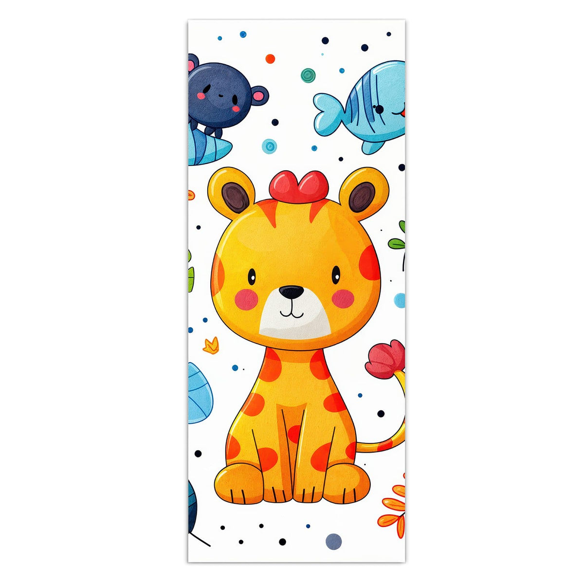 Wandbild - Löwe und Leopard - Hochformat – Cartoon-Löwe und Leopard mit Sonne