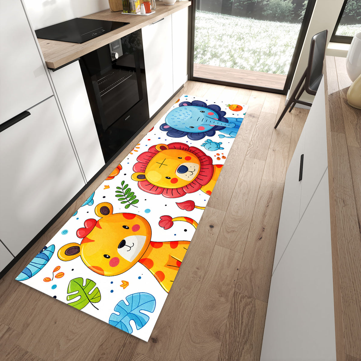 Flacher Küchenteppich mit Motiv Tierisches Design in moderner Küche - waschbar