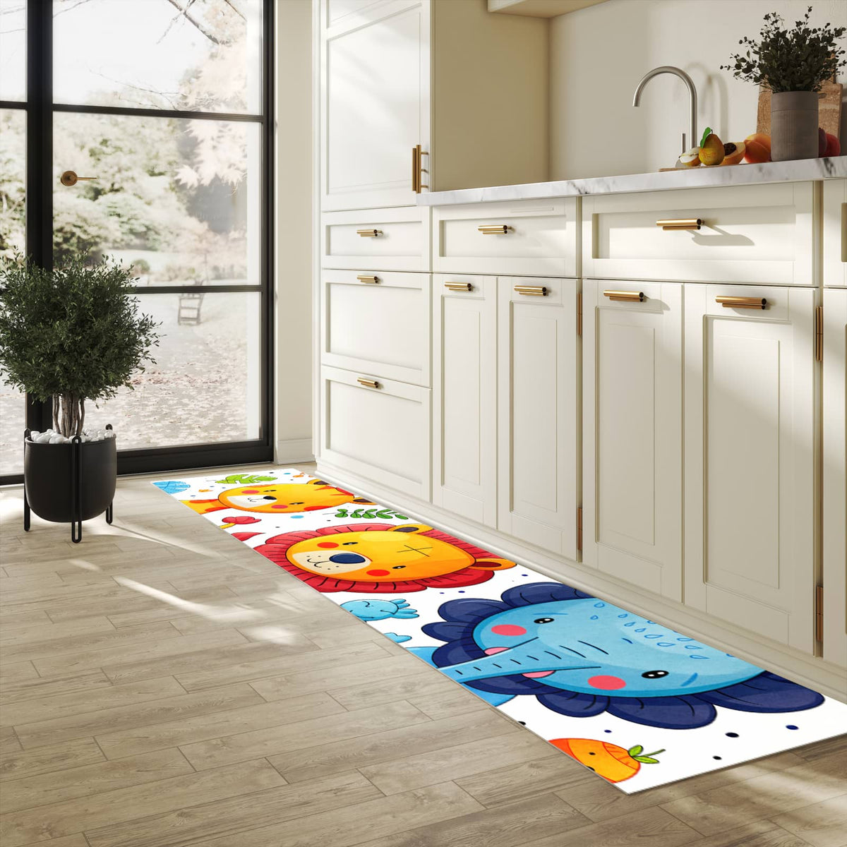 Rutschfester Läufer mit Motiv Tierisches Design für Eingangsbereich in heller Küche