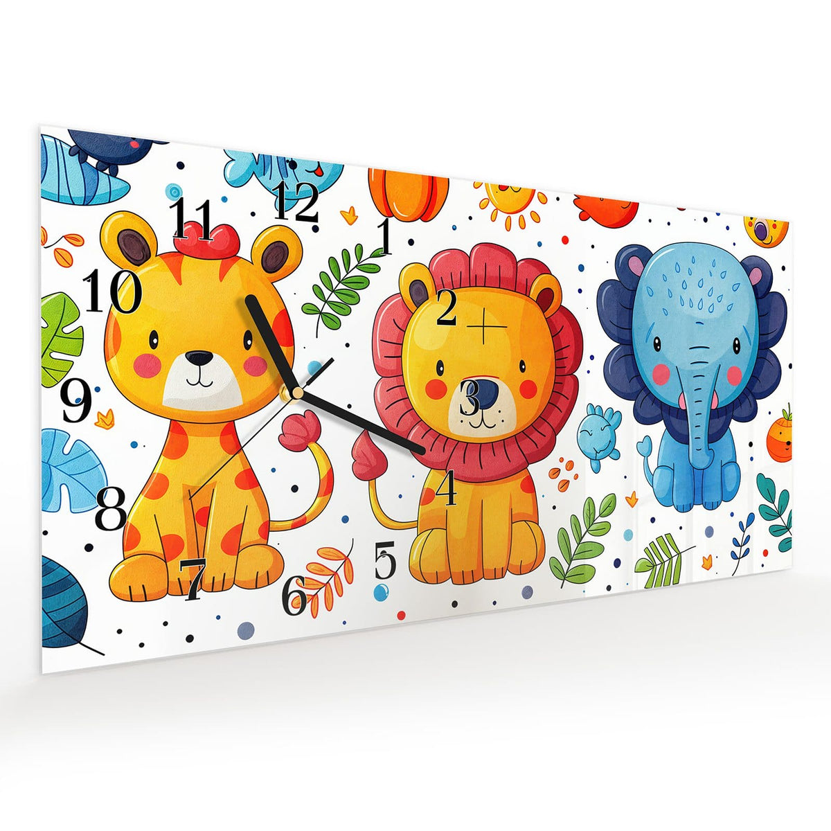 Vormontiert – mit Schwebeeffekt – Wanduhr Tierisches Design aus Glas – Querformat 60 × 30 cm