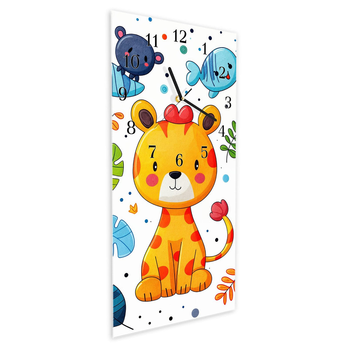 Vormontiert – mit Schwebeeffekt – Wanduhr Tierisches Design aus Glas – Hochformat 30 × 60 cm