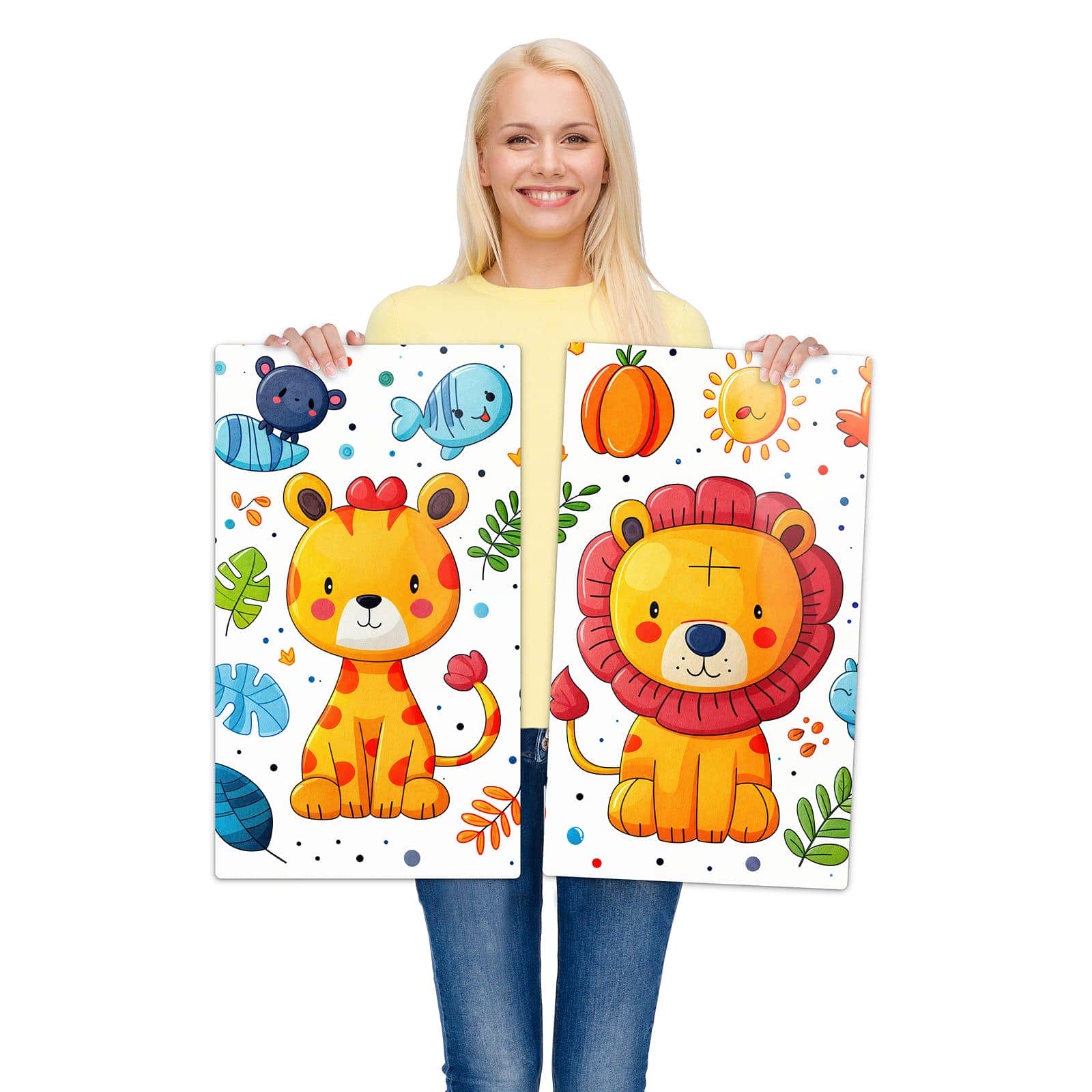 2-teilige Glasabdeckplatte für Ceranfeld mit Tierisches Design-Motiv wird zur Größendarstellung gehalten