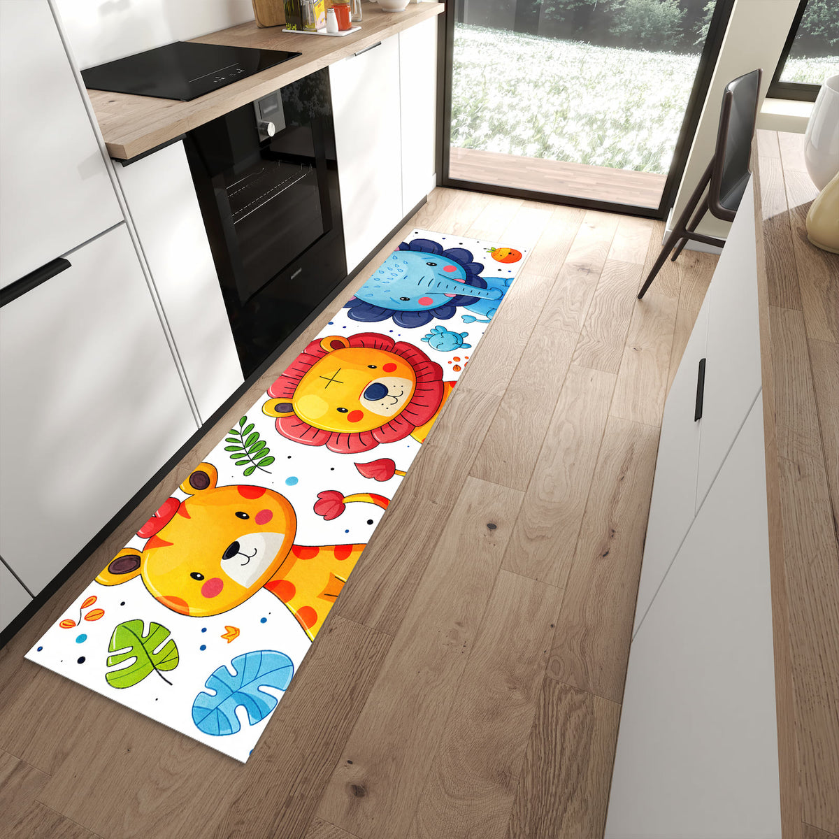 Wasserabweisender Teppich für Esstisch mit Motiv Tierisches Design in moderner Küche
