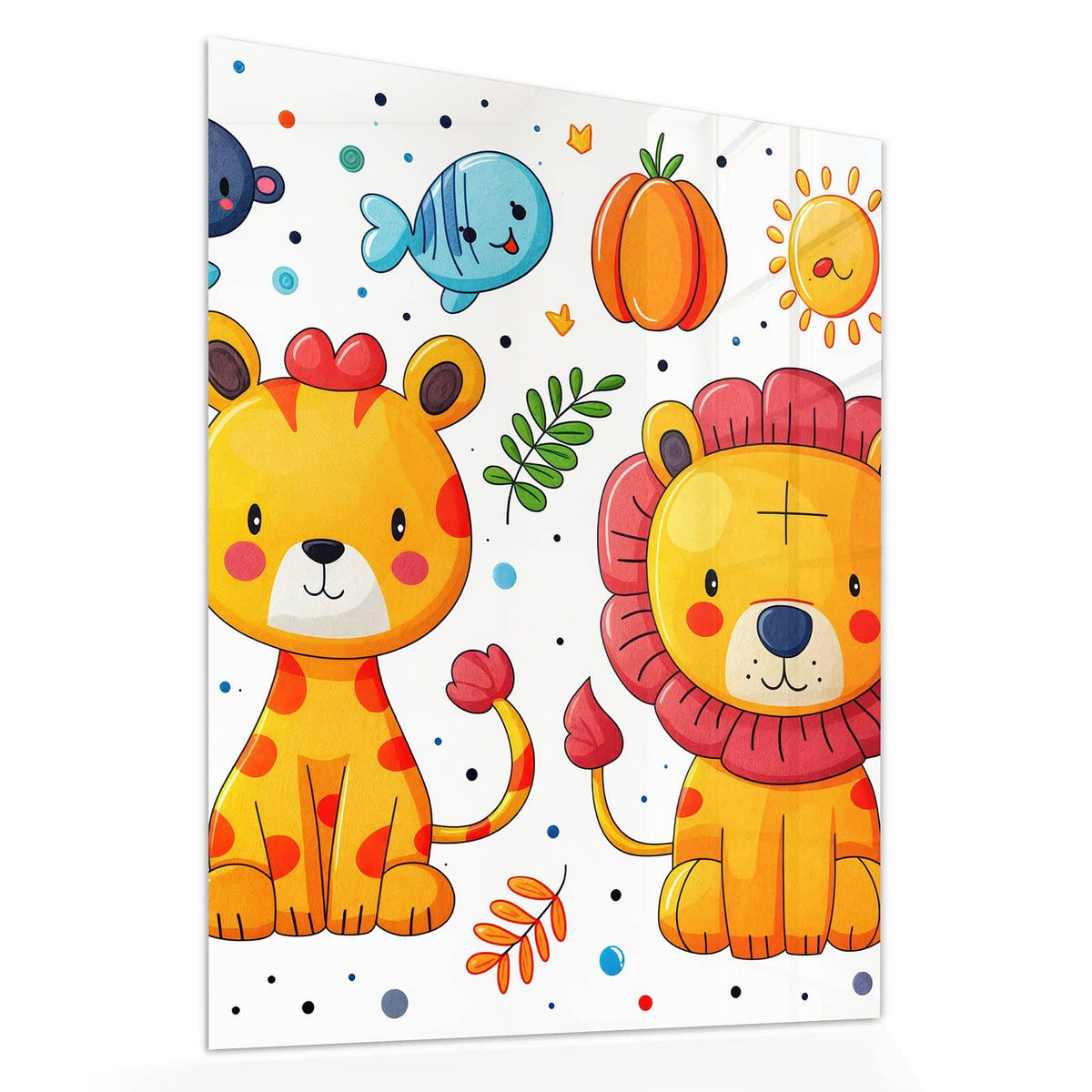 Echtglas, 4 mm – kein Acryl, keine Folie – Wandbild - Löwe und Leopard - Hochformat