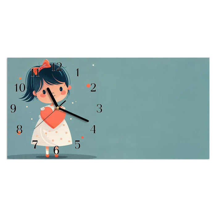 Wanduhr Herzliches Mädchen aus Glas – Querformat 60 × 30 cm mit Ziffernblatt Klassisch