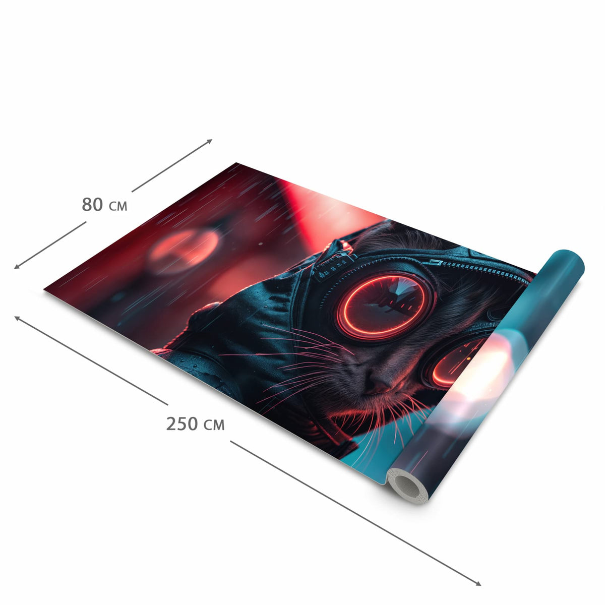 Rutschfester Küchenläufer mit Motiv Cyber Katze in der Grösse 90x180 cm für Trittkomfort