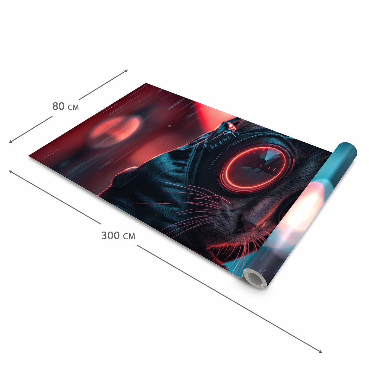 Fleckenresistenter rutschfester Küchenläufer mit Motiv Cyber Katze in der Größe 90x180 cm