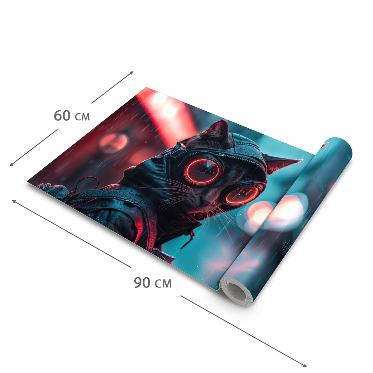 Abriebfester Küchenläufer mit Motiv Cyber Katze in der Grösse 90x180 cm