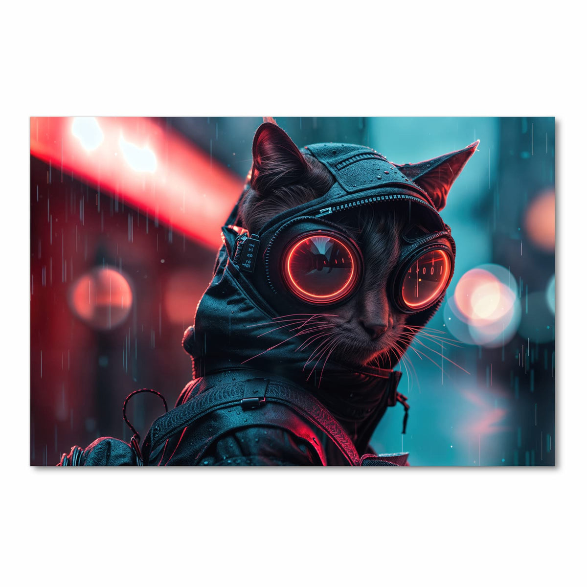Fleckenresistenter großer Küchenteppich mit Motiv Cyber Katze in Frontansicht
