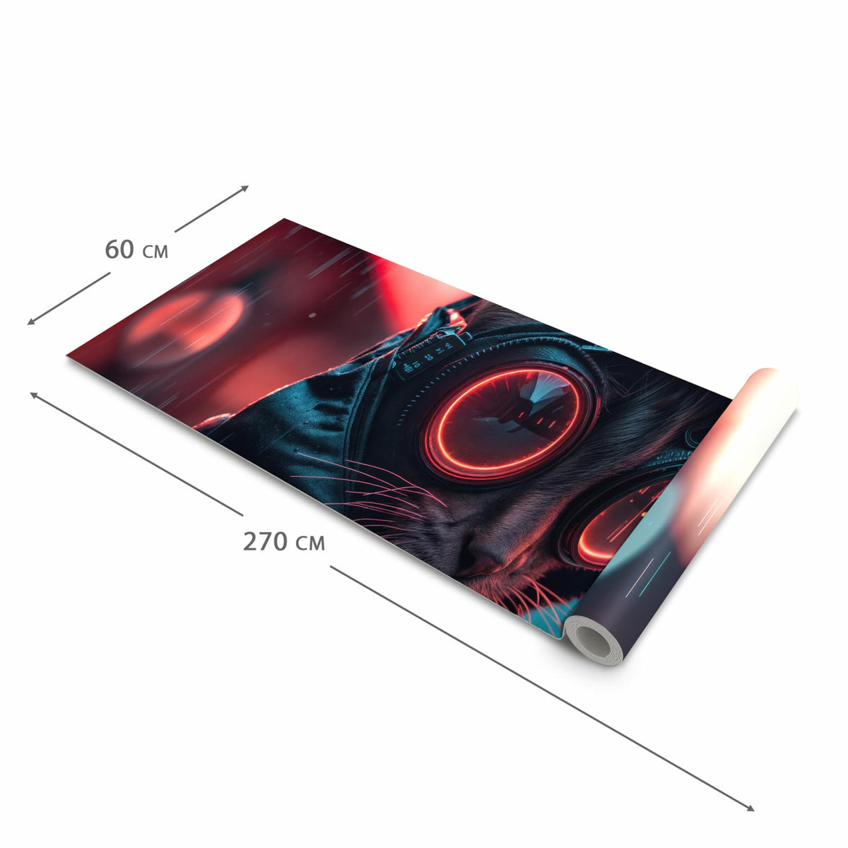 Zeitsparender waschbarer Küchenteppich mit Motiv Cyber Katze in der Grösse 80x300 cm