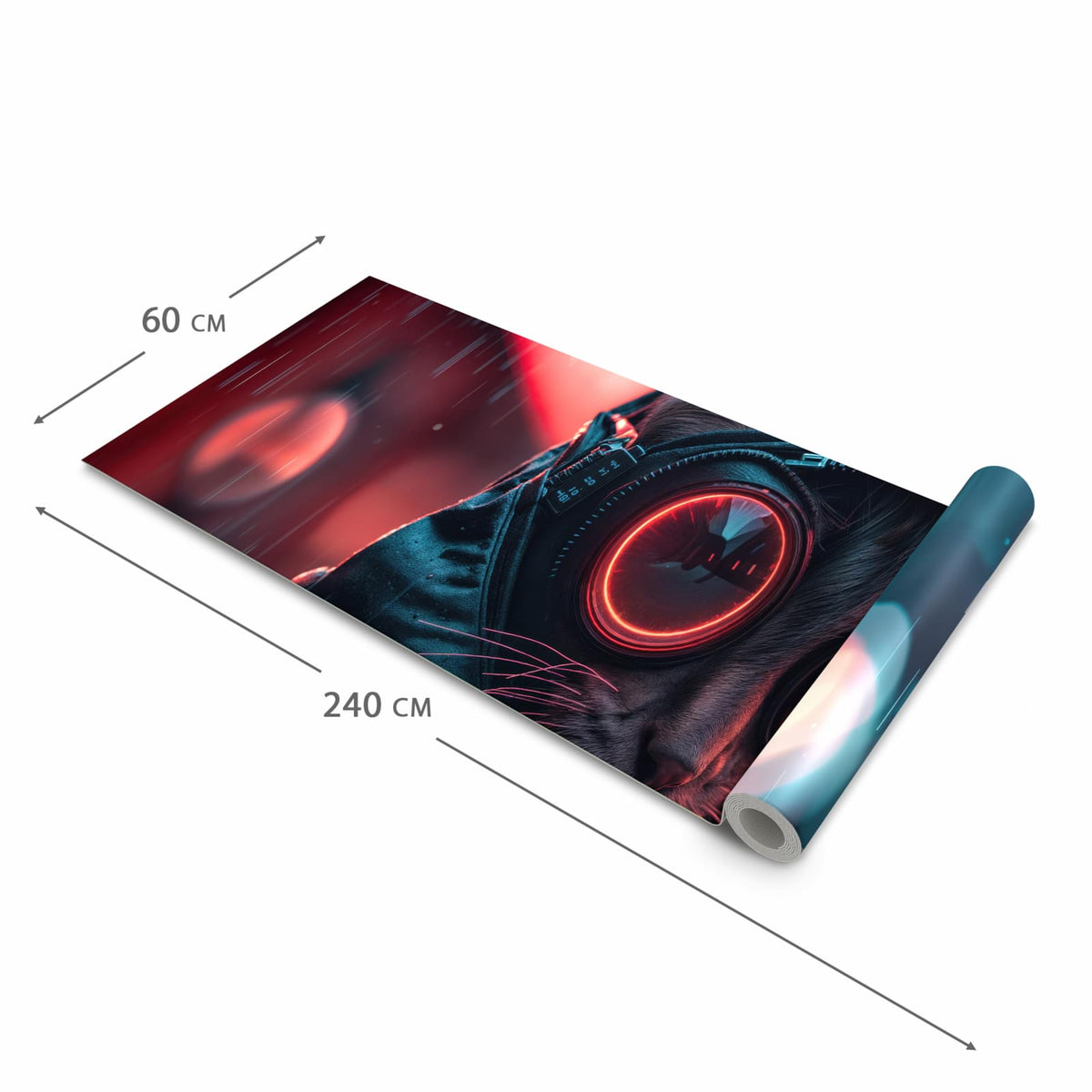 Rutschfester Küchenteppich mit Motiv Cyber Katze in der Grösse 80x300 cm für sicheres Aufbewahren