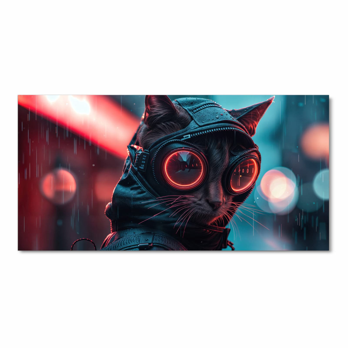 Zeitsparender waschbarer Küchenteppich mit Motiv Cyber Katze in Frontansicht