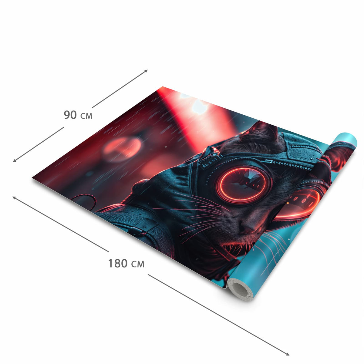 Schmutzabweisender waschbarer Küchenläufer mit Motiv Cyber Katze in der Größe 90x180 cm
