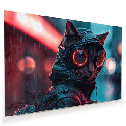 Wandbild mit dem Motiv Katze im Neonregen