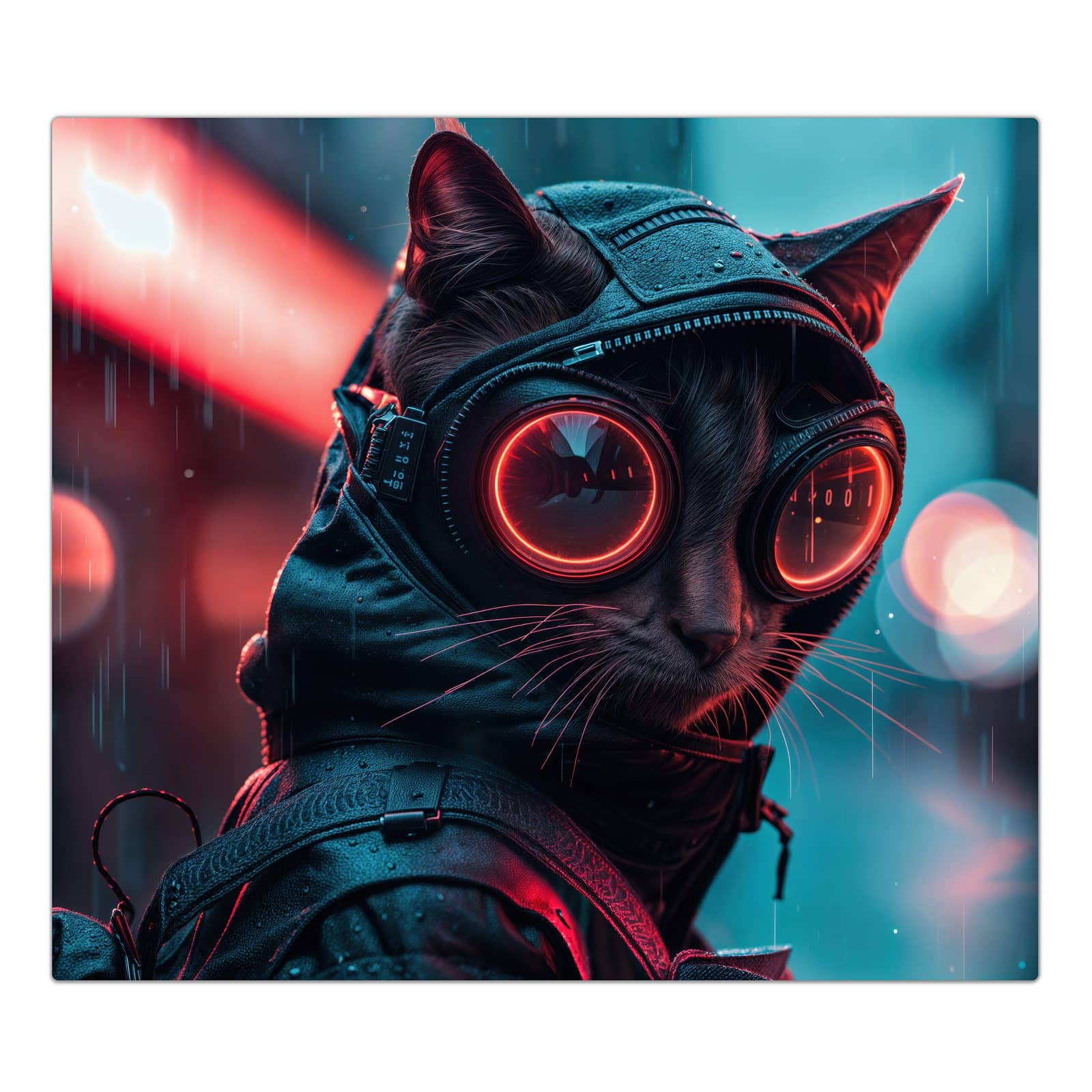 1-teilige Herdabdeckplatte mit Cyber Katze-Motiv in der Frontansicht #grösse_1-Teilig (60x52cm)