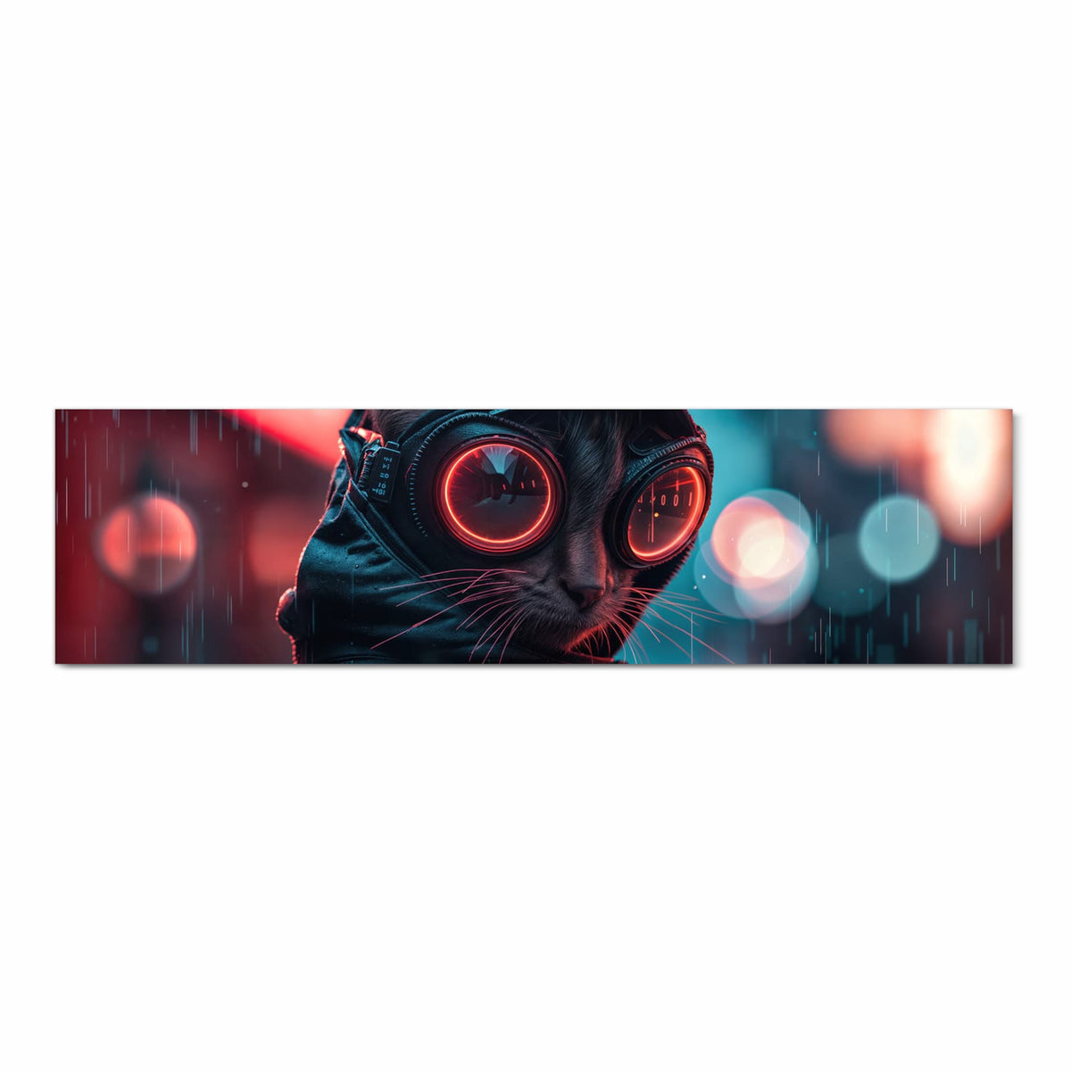 Langlebiger Küchenläufer mit Motiv Cyber Katze in Frontansicht