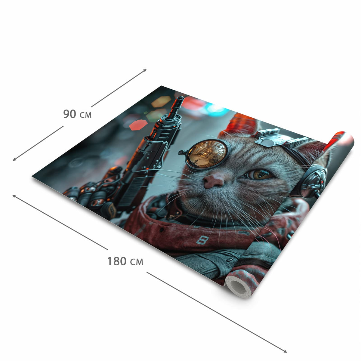 Bodenschonender rutschfester Küchenteppich mit Motiv Cyberkatze in der Grösse 80x300 cm