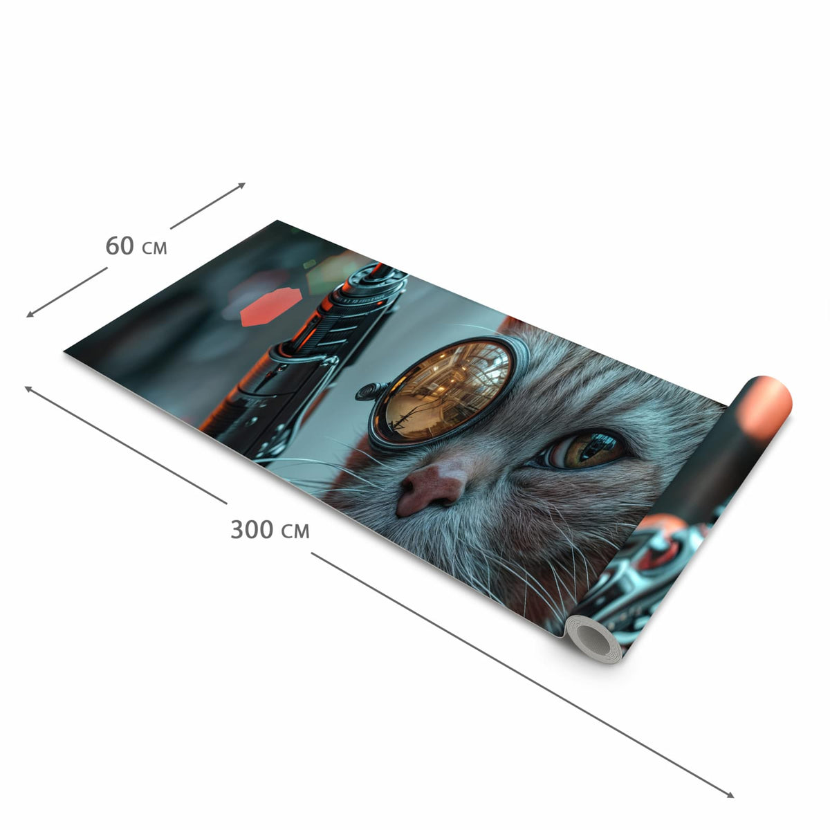 Hygienischer rutschfester Küchenteppich mit Motiv Cyberkatze in der Grösse 80x300 cm