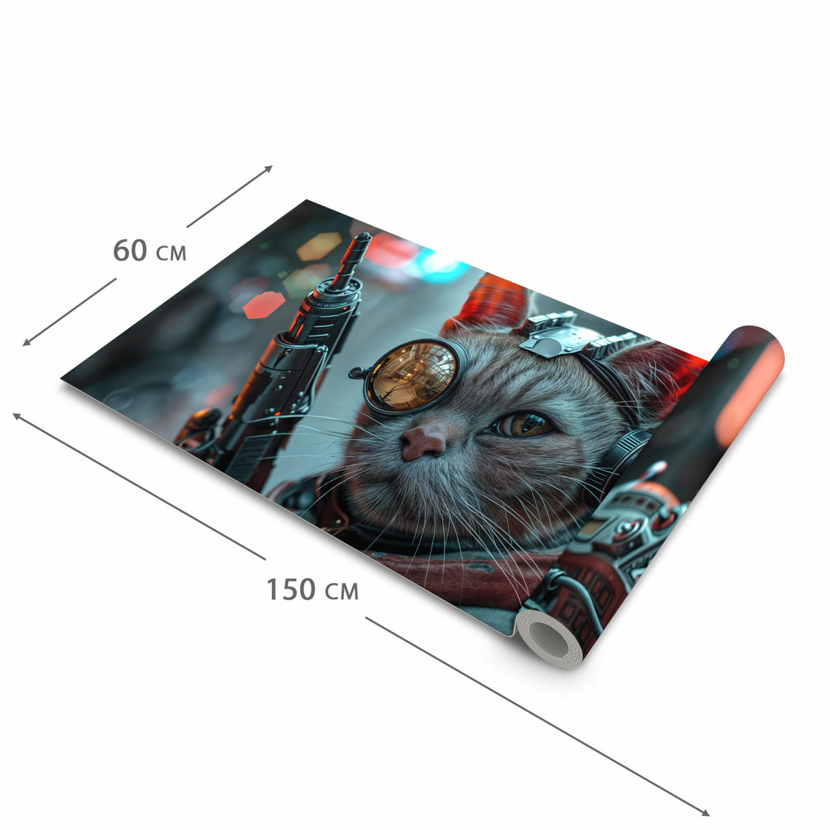 Komfortabler rutschfester Teppich mit Motiv Cyberkatze in der Grösse 80x300 cm