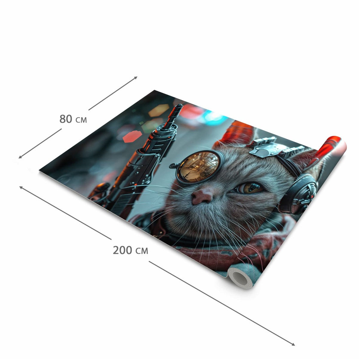 Waschbarer Bodenläufer Teppich mit Motiv Cyberkatze in der Grösse 80x300 cm